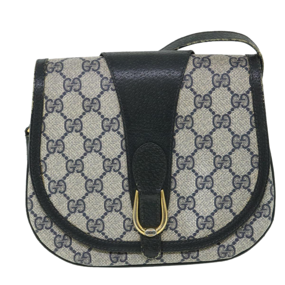 GUCCI GG Canvas Shoulder Bag PVC Leather Gray Navy 10 02 031 ar10216