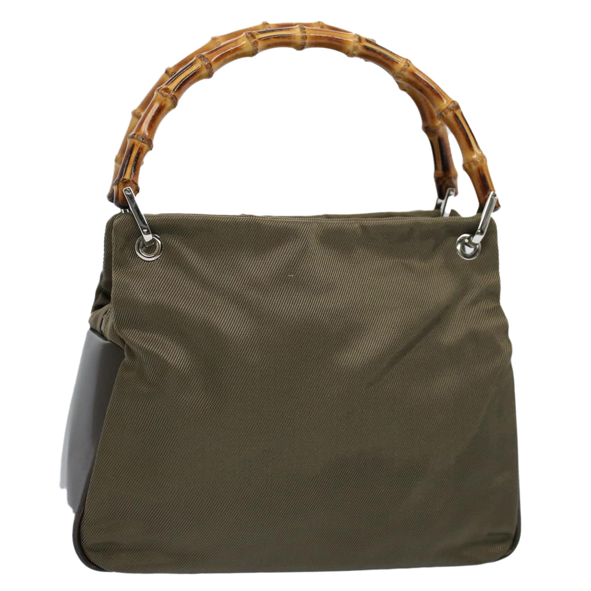 GUCCI Bamboo Hand Bag Nylon Canvas Khaki 000 1014 0575 5 ar10278