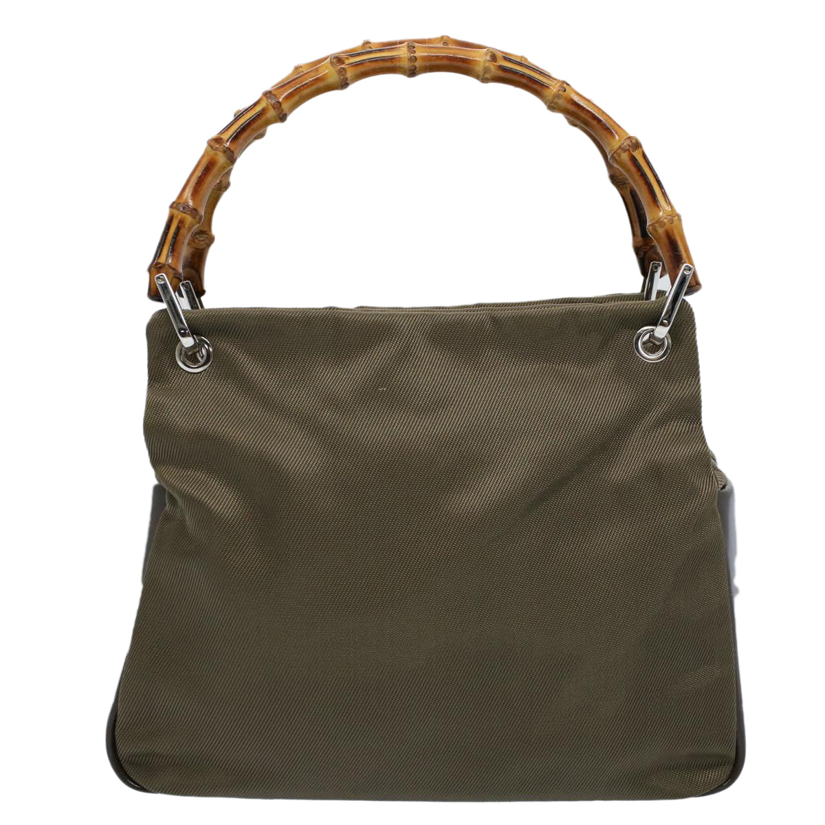 GUCCI Bamboo Hand Bag Nylon Canvas Khaki 000 1014 0575 5 ar10278