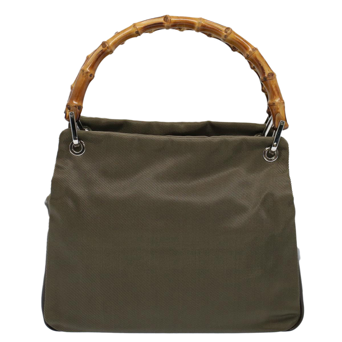 GUCCI Bamboo Hand Bag Nylon Canvas Khaki 000 1014 0575 5 ar10278