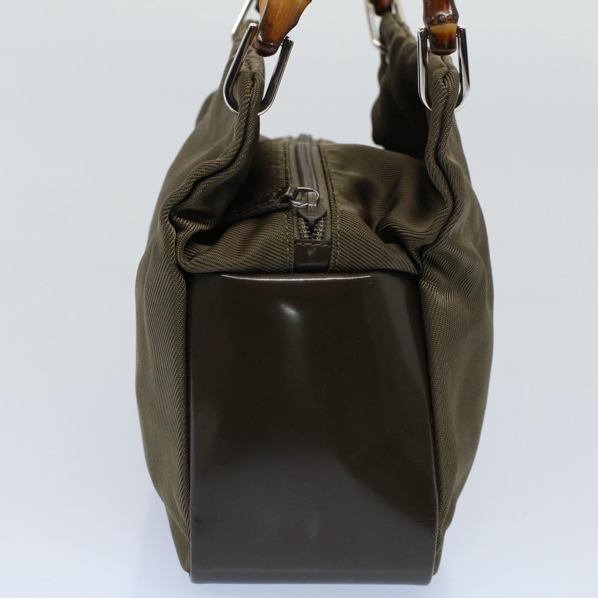 GUCCI Bamboo Hand Bag Nylon Canvas Khaki 000 1014 0575 5 ar10278