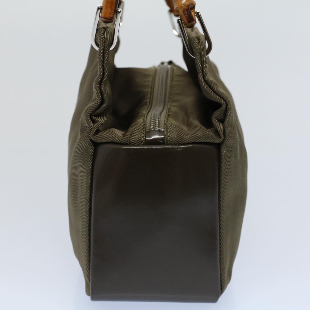 GUCCI Bamboo Hand Bag Nylon Canvas Khaki 000 1014 0575 5 ar10278
