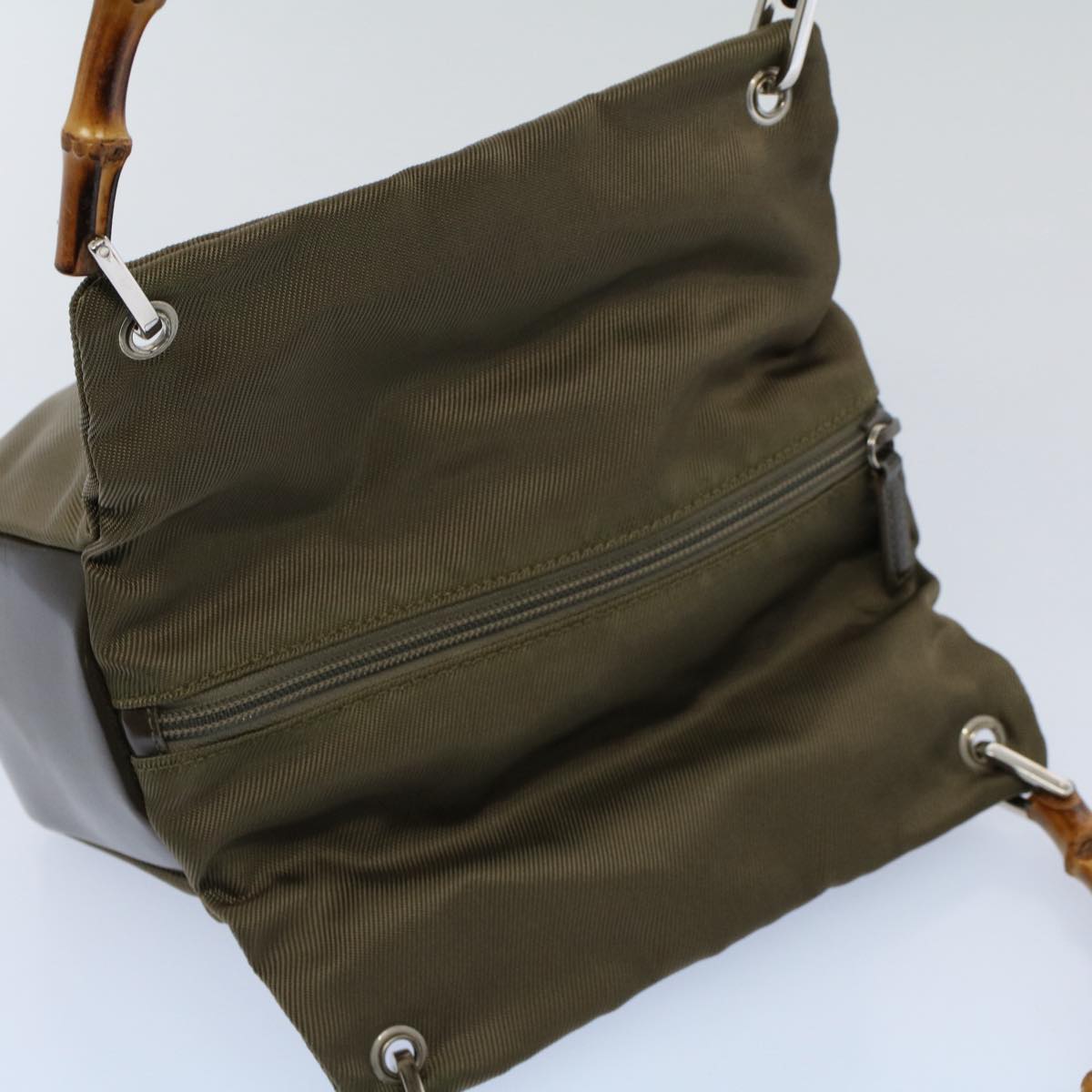 GUCCI Bamboo Hand Bag Nylon Canvas Khaki 000 1014 0575 5 ar10278