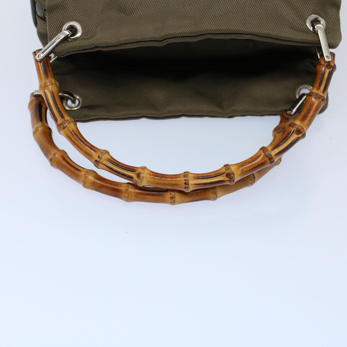 GUCCI Bamboo Hand Bag Nylon Canvas Khaki 000 1014 0575 5 ar10278