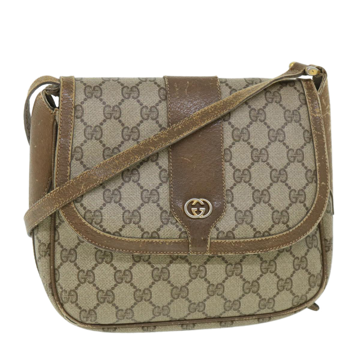 GUCCI GG Canvas Shoulder Bag PVC Leather Beige ar10280