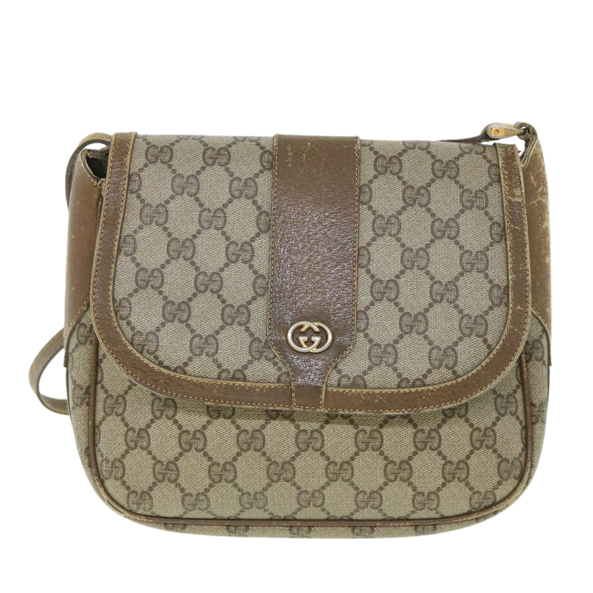 GUCCI GG Canvas Shoulder Bag PVC Leather Beige ar10280