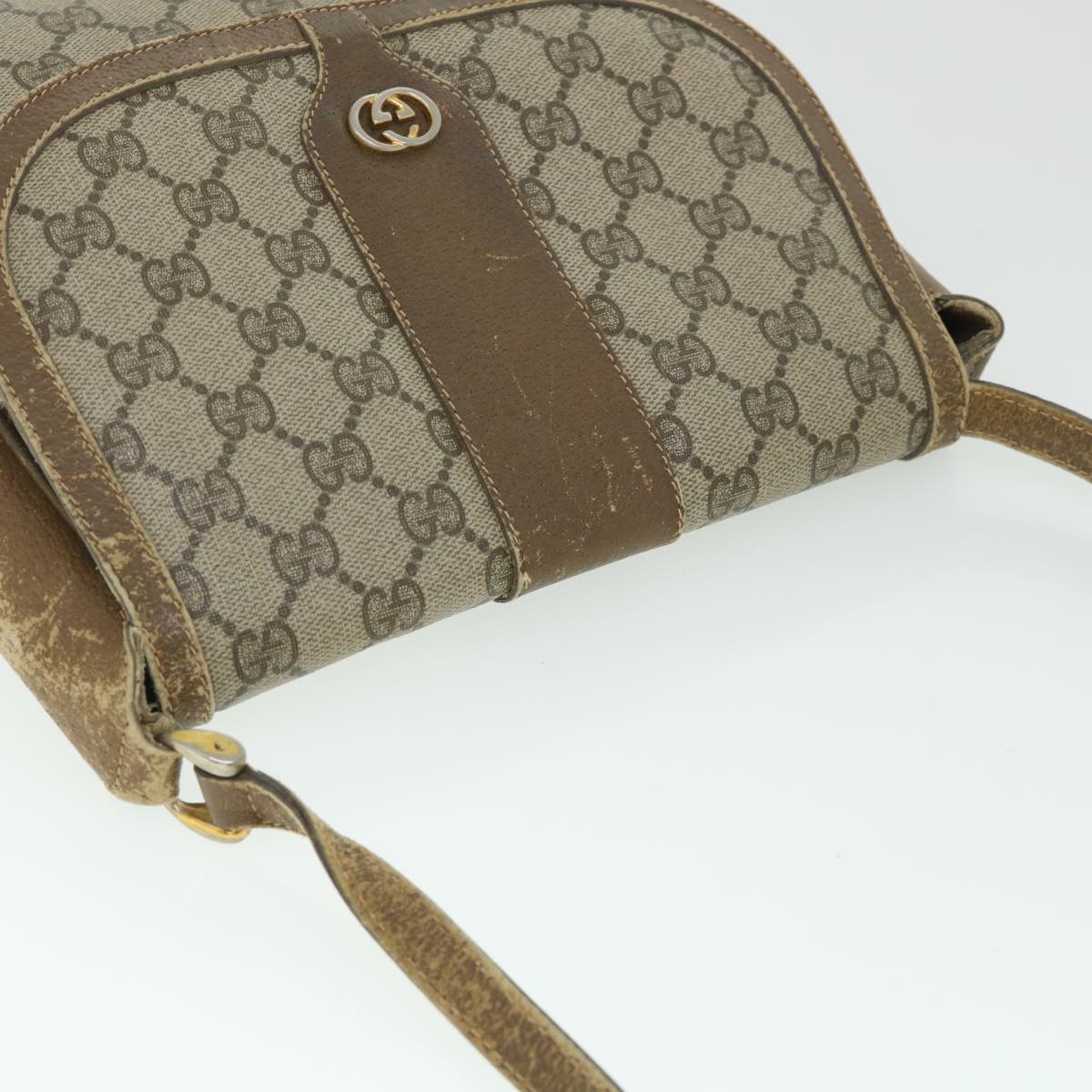 GUCCI GG Canvas Shoulder Bag PVC Leather Beige ar10280