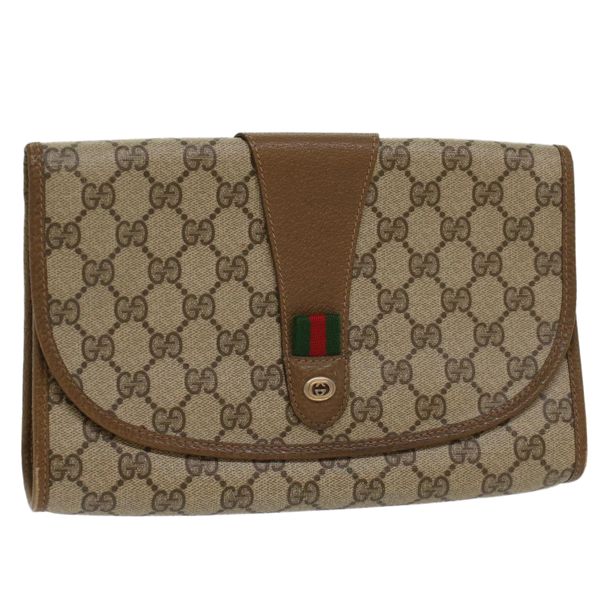GUCCI GG Canvas Web Sherry Line Clutch Bag Beige Red 89 01 030 ar10304