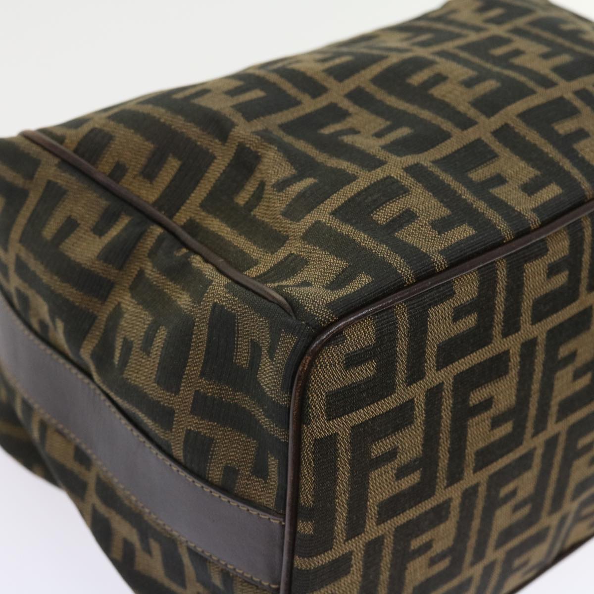 FENDI Zucca Canvas Hand Bag Leather Black Brown ar10305