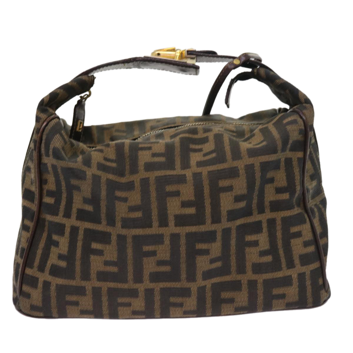 FENDI Zucca Canvas Hand Bag Leather Black Brown ar10305