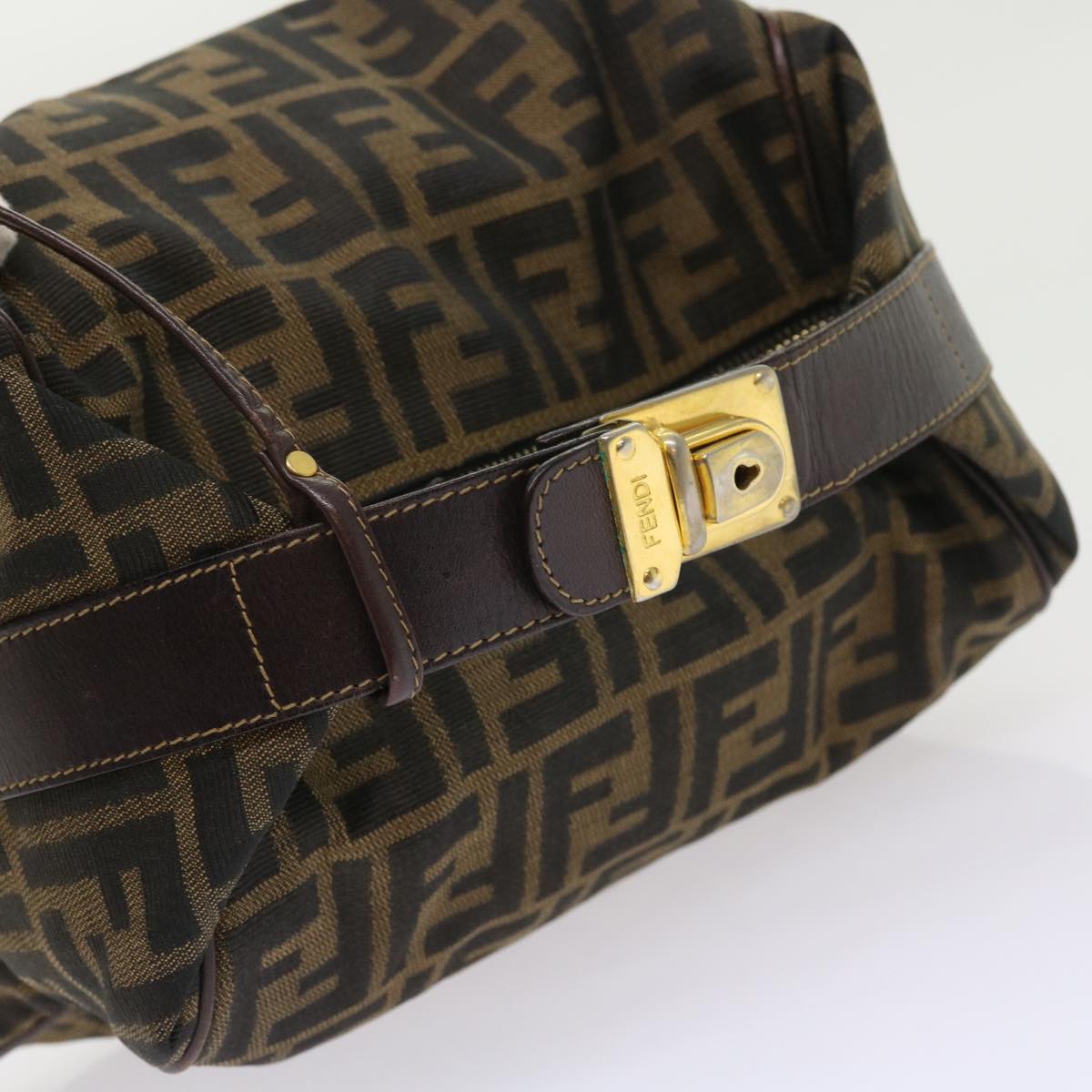 FENDI Zucca Canvas Hand Bag Leather Black Brown ar10305