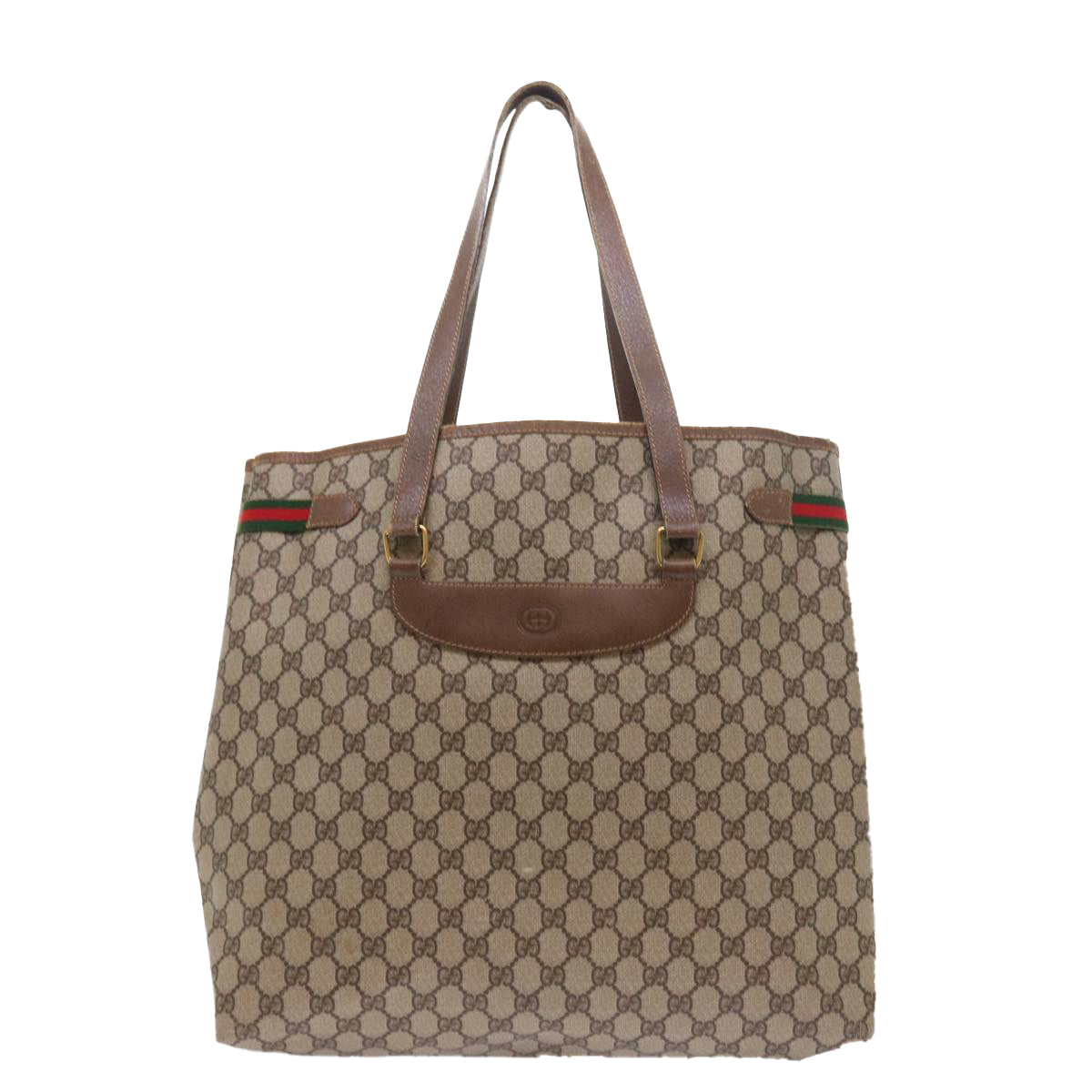 GUCCI GG Canvas Tote Bag PVC Leather Beige ar10314