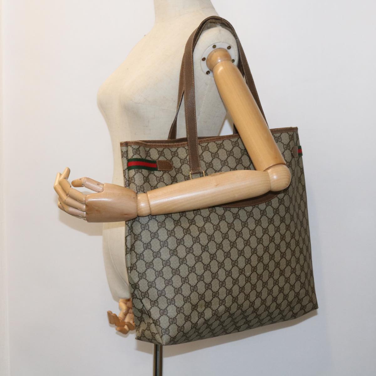 GUCCI GG Canvas Tote Bag PVC Leather Beige ar10314