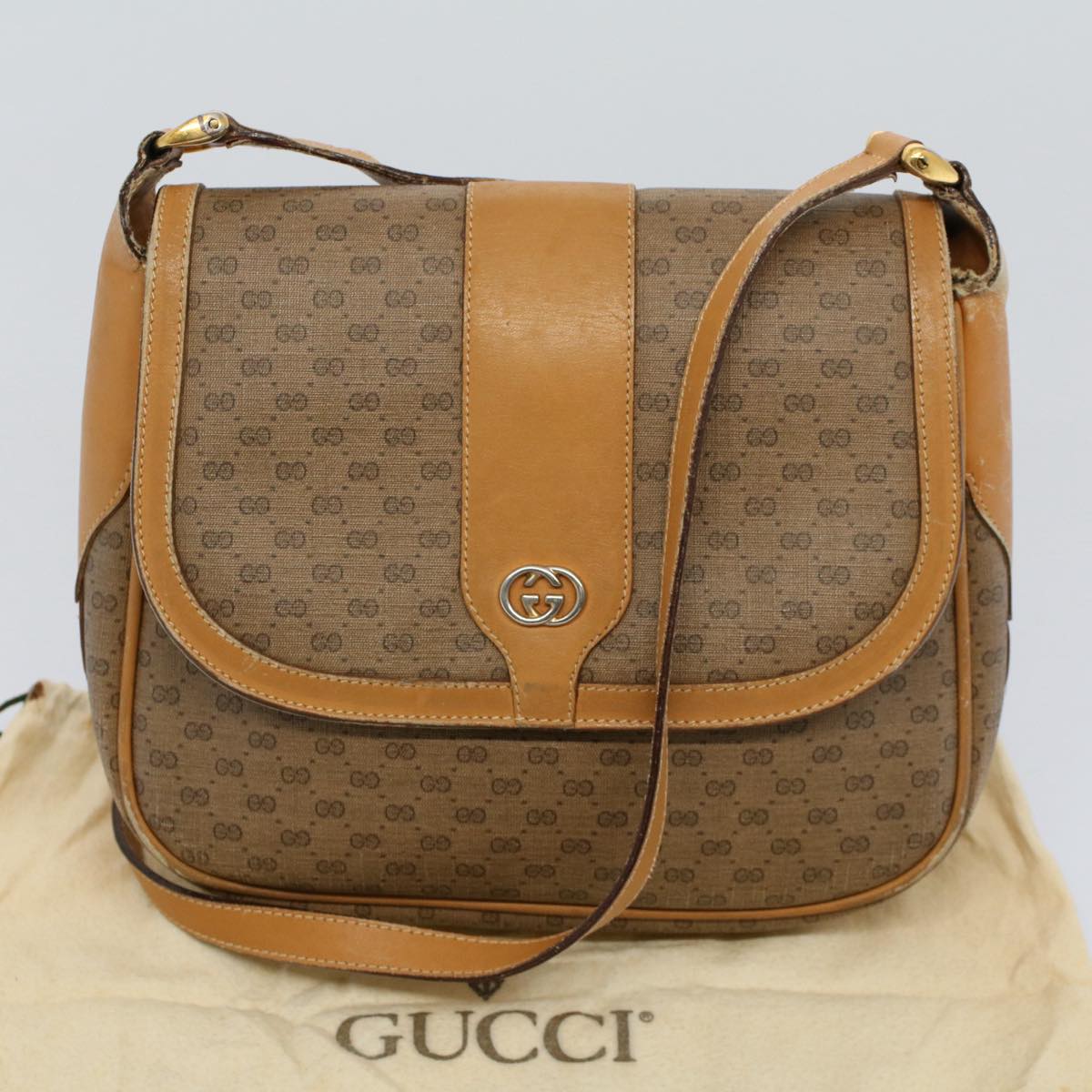 GUCCI Micro GG Canvas Shoulder Bag PVC Leather Beige 001 115 4425 ar10321