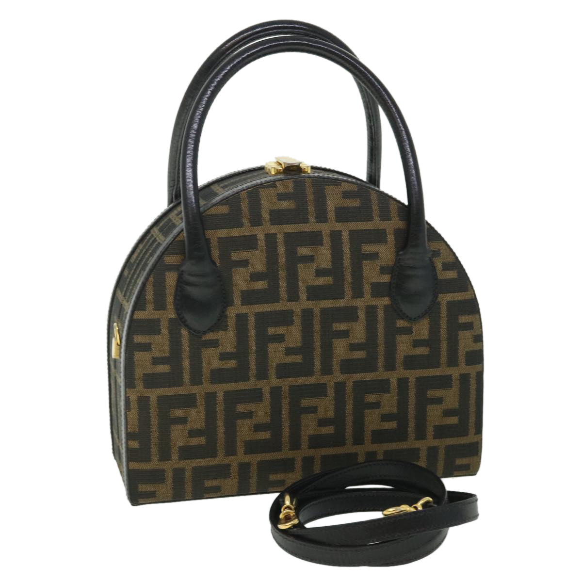 FENDI Zucca Canvas Hand Bag 2way Black Brown ar10368B