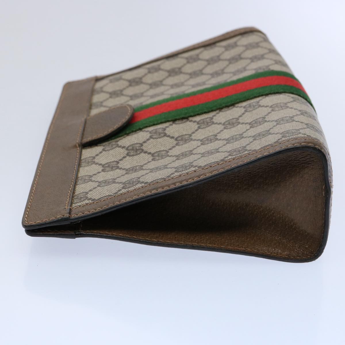 GUCCI GG Supreme Web Sherry Line Clutch Bag Beige Red 001.014.2125 ar10999