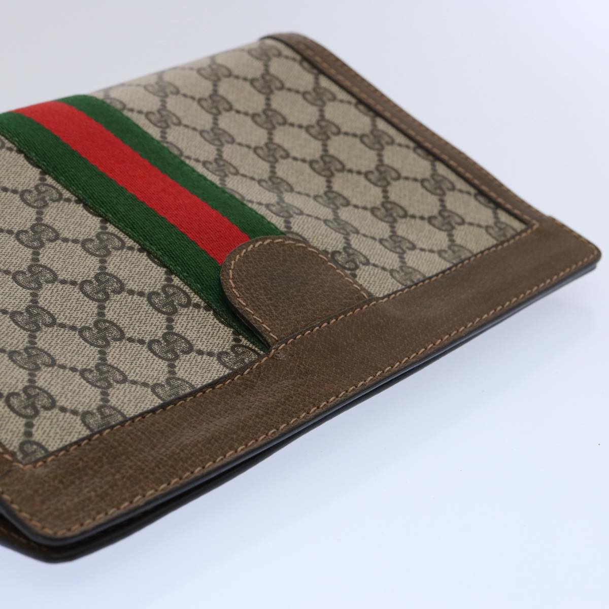 GUCCI GG Supreme Web Sherry Line Clutch Bag Beige Red 001.014.2125 ar10999