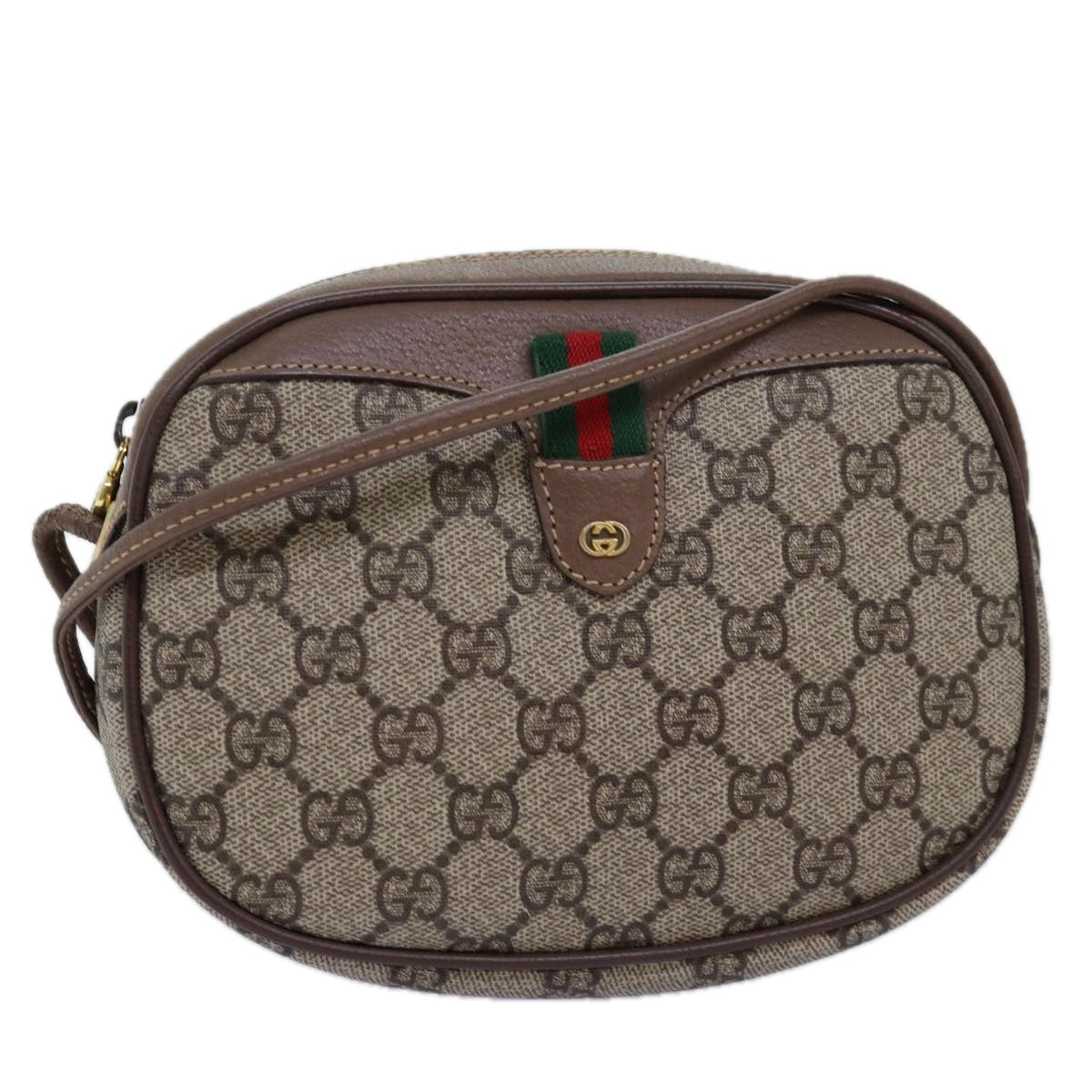 GUCCI GG Supreme Web Sherry Line Shoulder Bag PVC Beige Red 007 58 ar11876