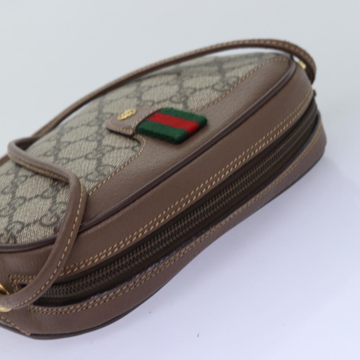 GUCCI GG Supreme Web Sherry Line Shoulder Bag PVC Beige Red 007 58 ar11876