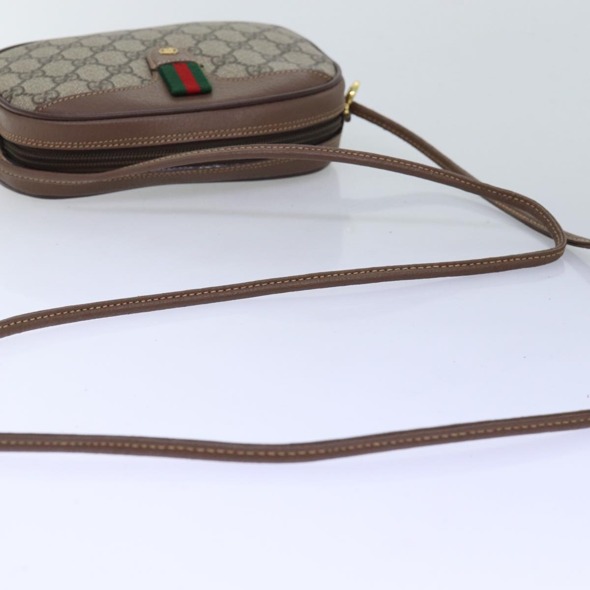 GUCCI GG Supreme Web Sherry Line Shoulder Bag PVC Beige Red 007 58 ar11876