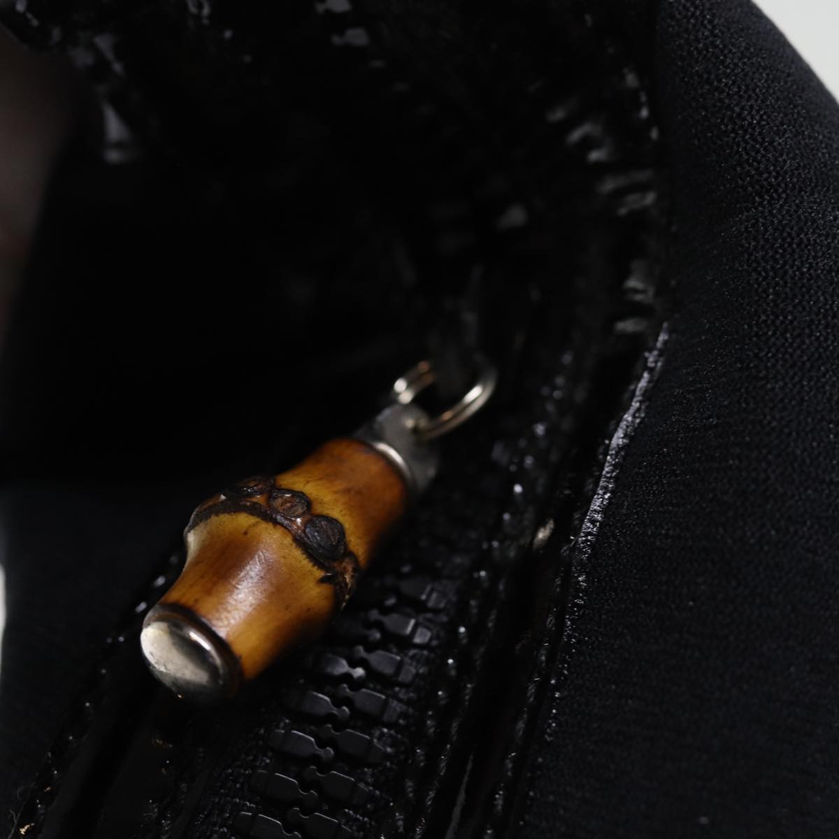 GUCCI Bamboo Hand Bag Nylon Black ar11884