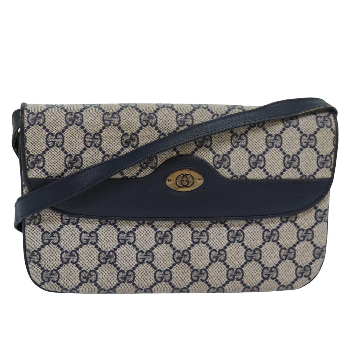 GUCCI GG Supreme Shoulder Bag PVC Leather Navy 004 106 0024 ar11976