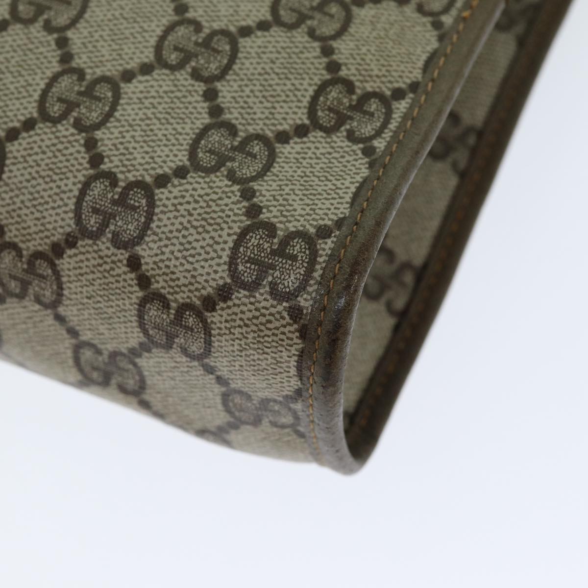 GUCCI GG Canvas Clutch Bag PVC Leather Beige ar12060