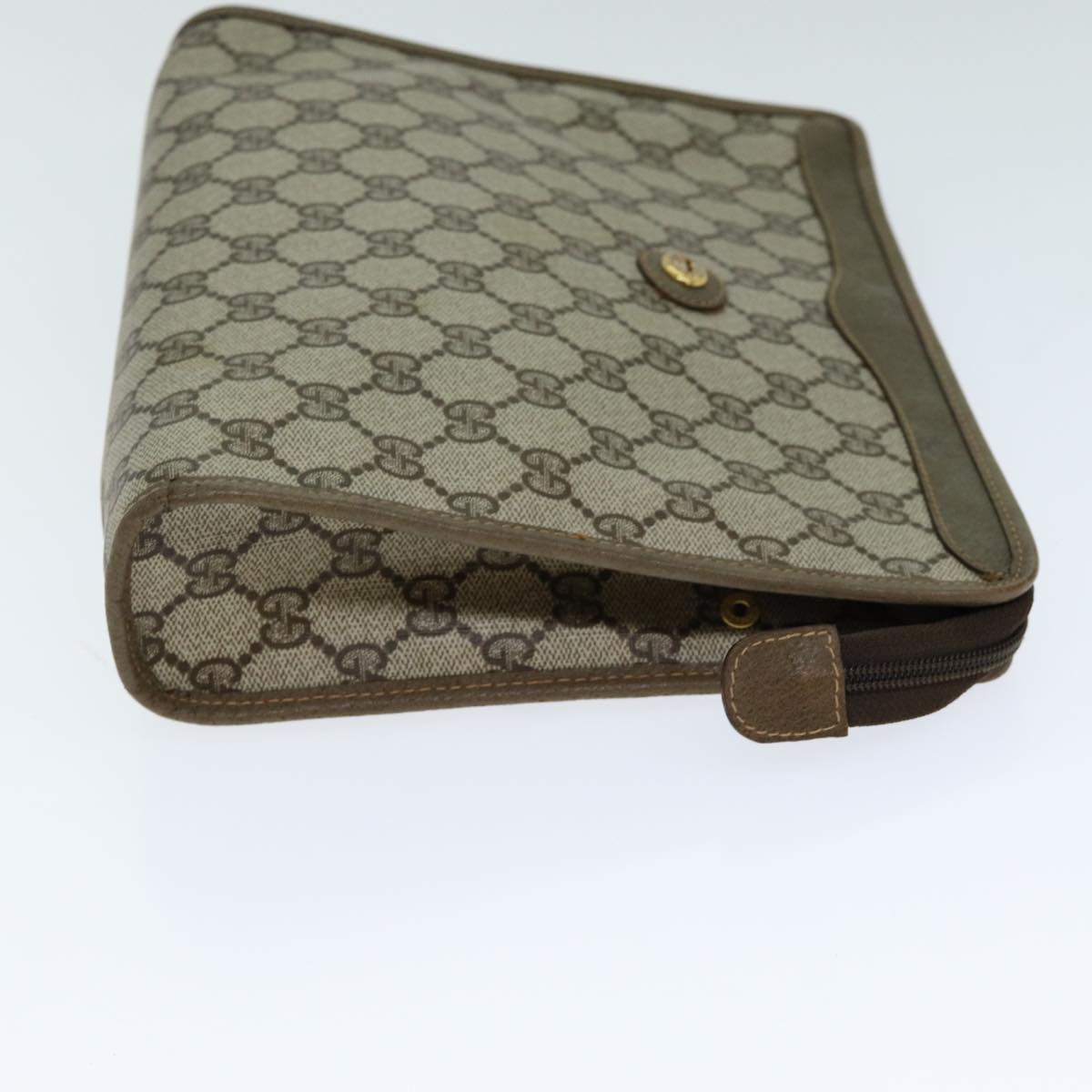 GUCCI GG Canvas Clutch Bag PVC Leather Beige ar12060