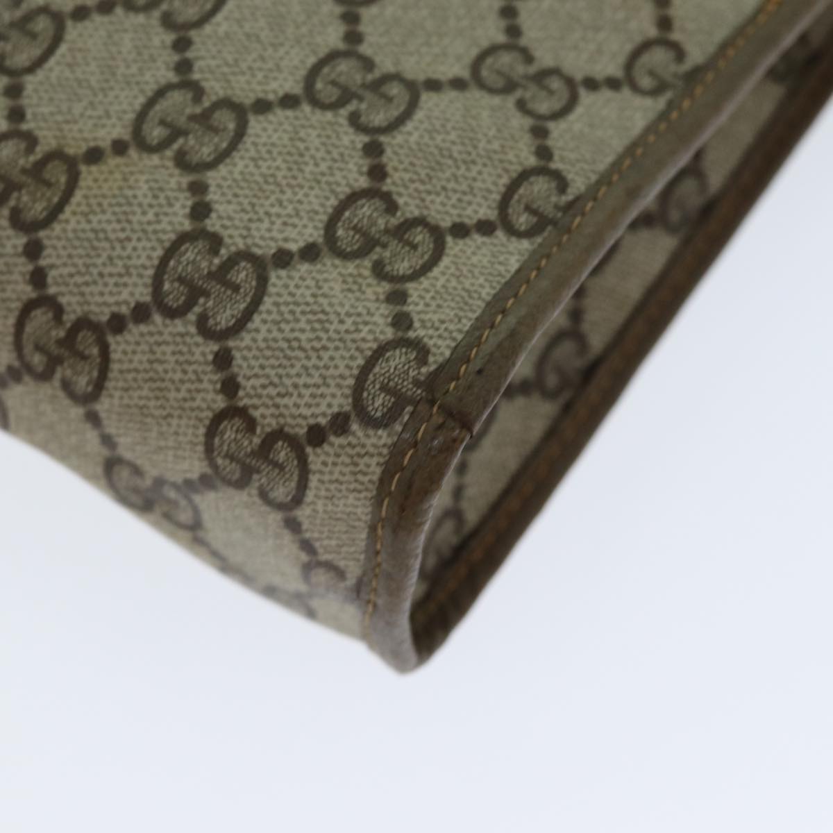 GUCCI GG Canvas Clutch Bag PVC Leather Beige ar12060
