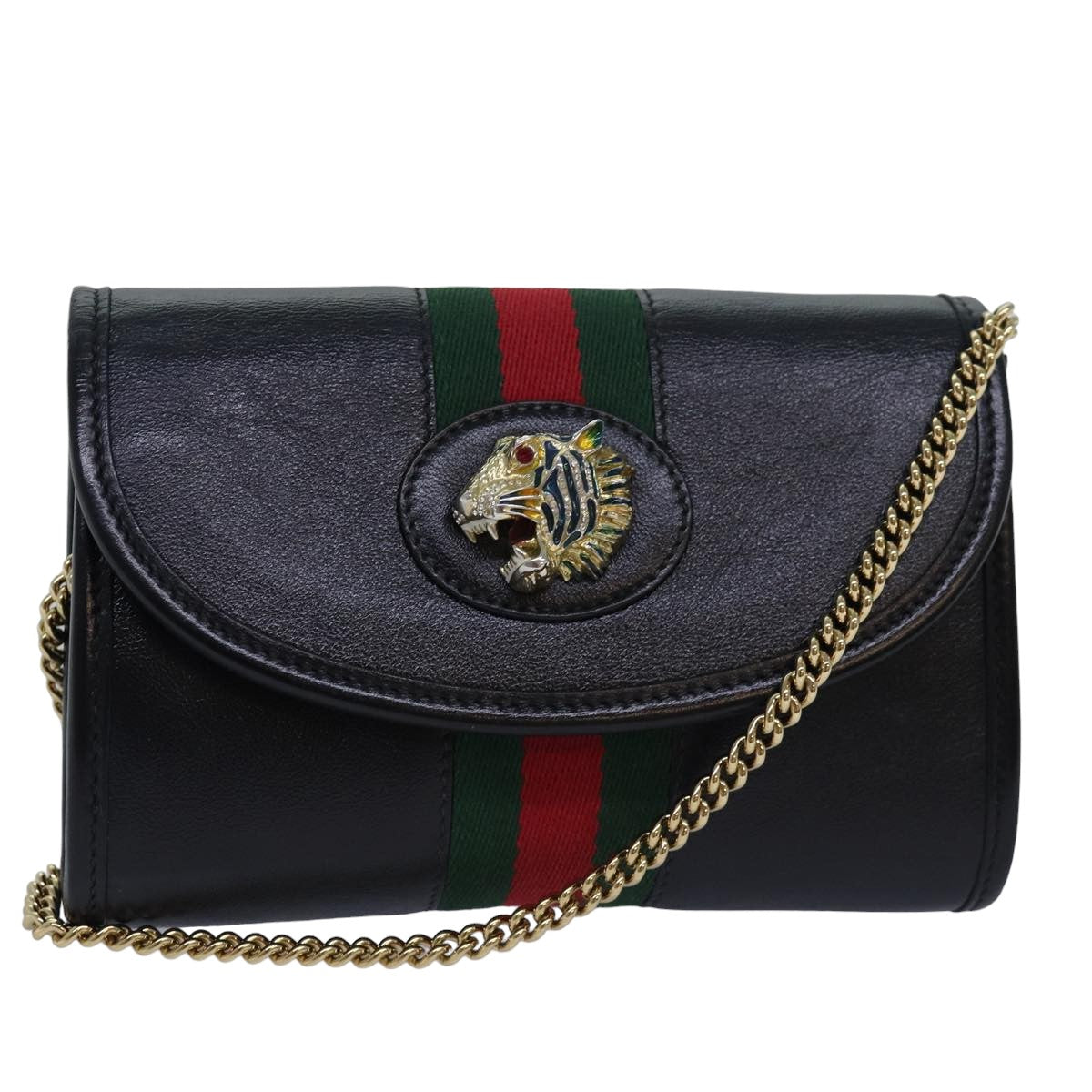 GUCCI Raja Ophidia Web Sherry Line Chain Bag Leather Black 573797 ar12088