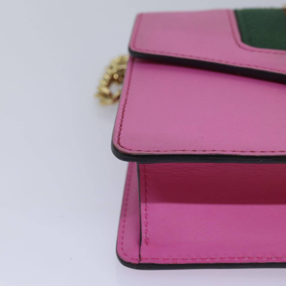 GUCCI Sylvie Web Sherry Line Mini Chain Bag Leather Pink 431666 ar12089