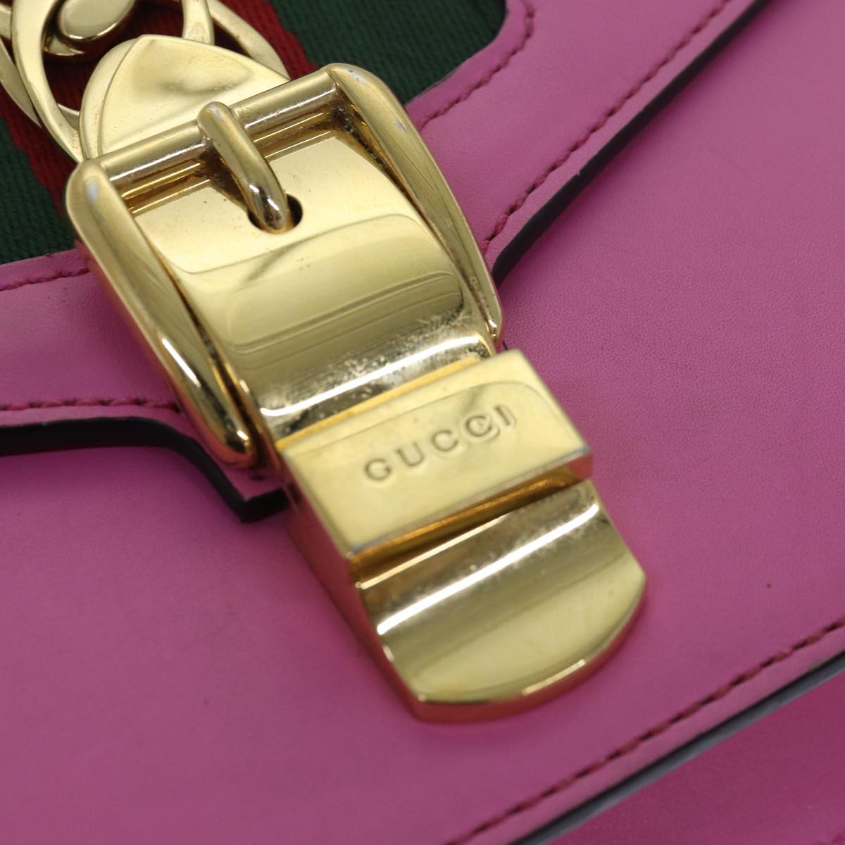 GUCCI Sylvie Web Sherry Line Mini Chain Bag Leather Pink 431666 ar12089