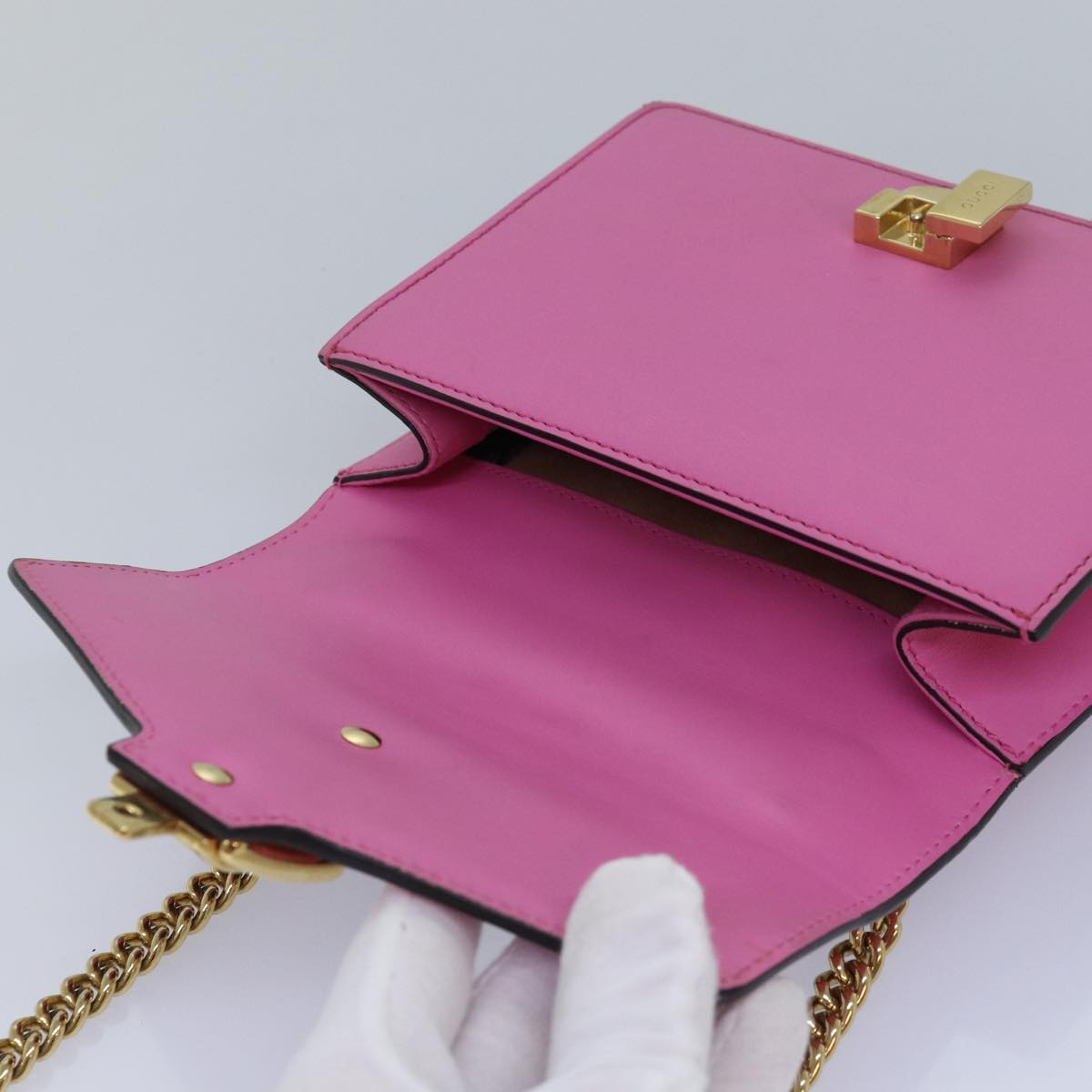 GUCCI Sylvie Web Sherry Line Mini Chain Bag Leather Pink 431666 ar12089