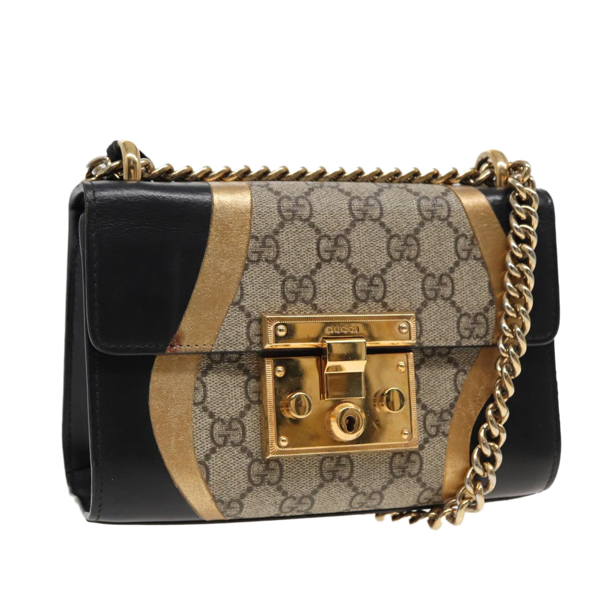 GUCCI Padlock GG Supreme Chain Shoulder Bag PVC Beige 432182 ar12095