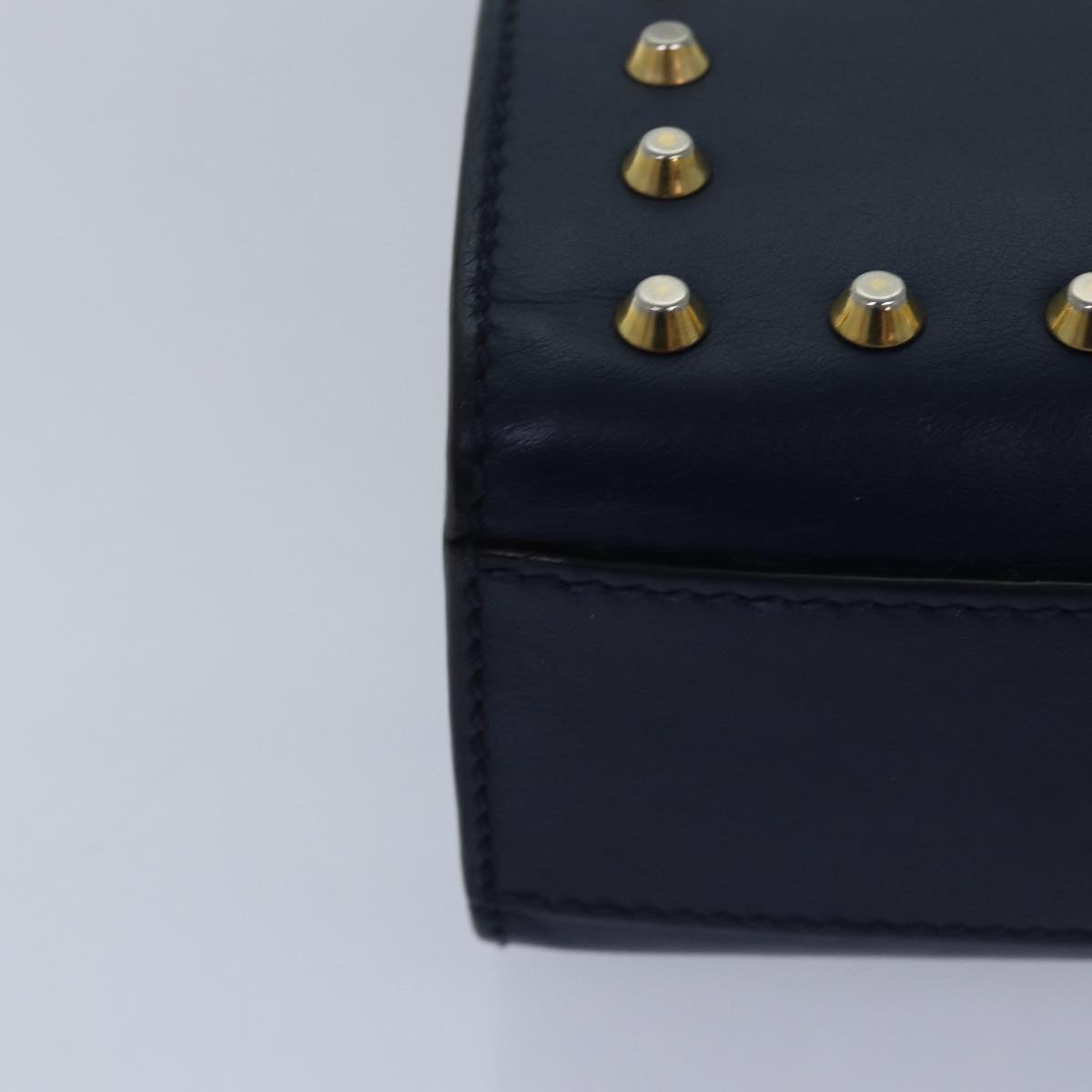 GUCCI Pad Lock Chain Shoulder Bag Leather Navy 432182 ar12096