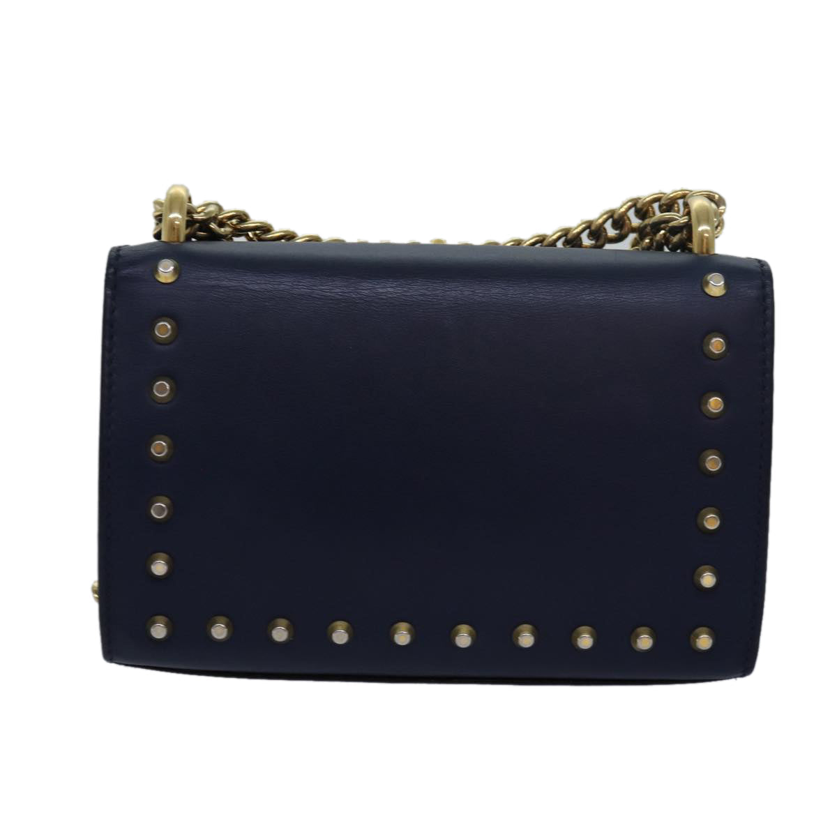 GUCCI Pad Lock Chain Shoulder Bag Leather Navy 432182 ar12096