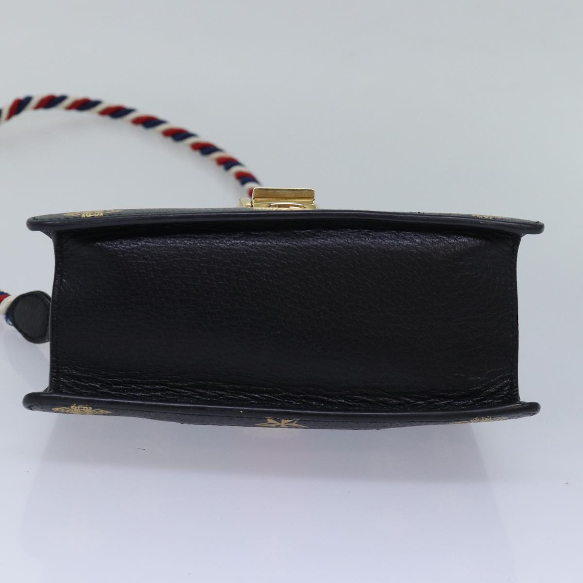 GUCCI Web Sherry Line Silvi Hand Bag Leather Black Red Green 470270 ar12097
