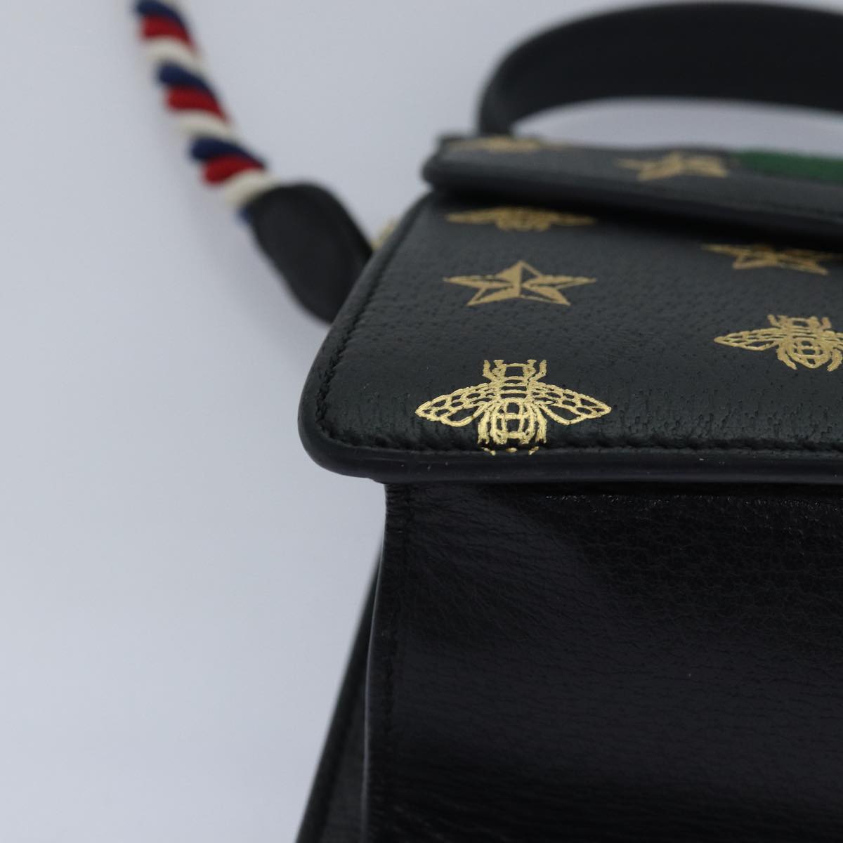 GUCCI Web Sherry Line Silvi Hand Bag Leather Black Red Green 470270 ar12097
