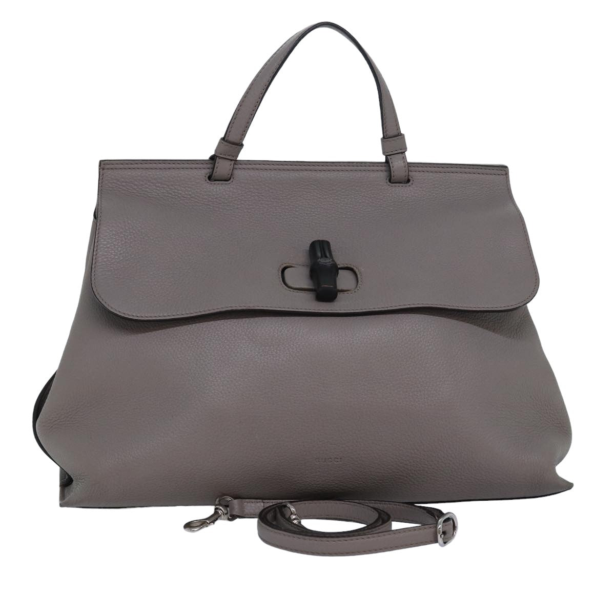 GUCCI Bamboo Daily Hand Bag Leather 2way Gray 370830 ar12107