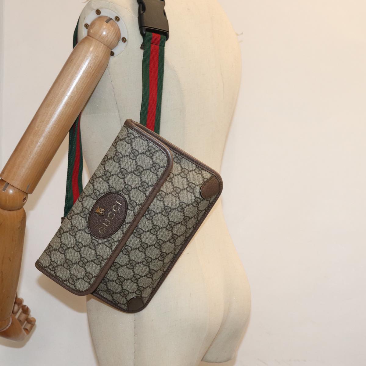 GUCCI GG Supreme Web Sherry Line Waist bag Neo Vintage Beige 493930 ar12117