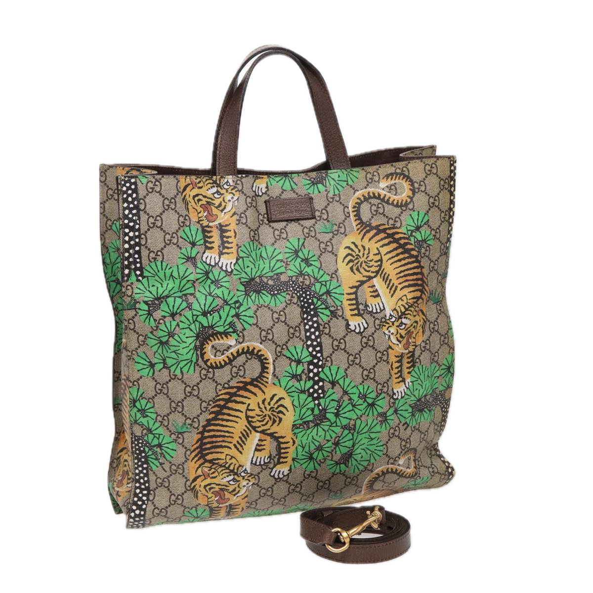 GUCCI GG Canvas Bengal Tiger Tote Bag PVC 2way Beige Green yellow ar12133A