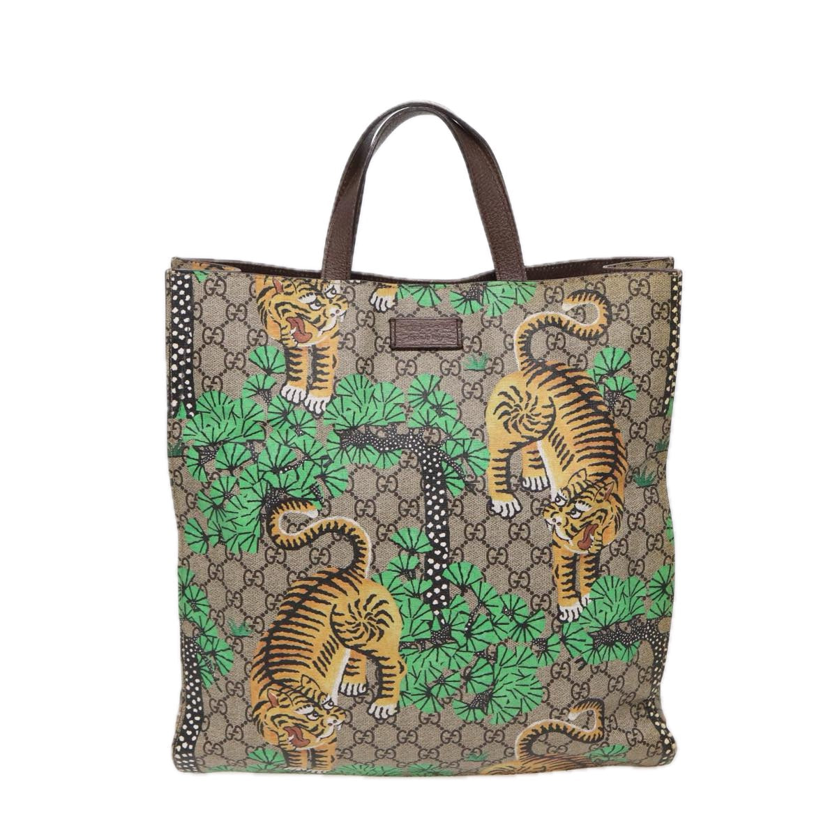 GUCCI GG Canvas Bengal Tiger Tote Bag PVC 2way Beige Green yellow ar12133A