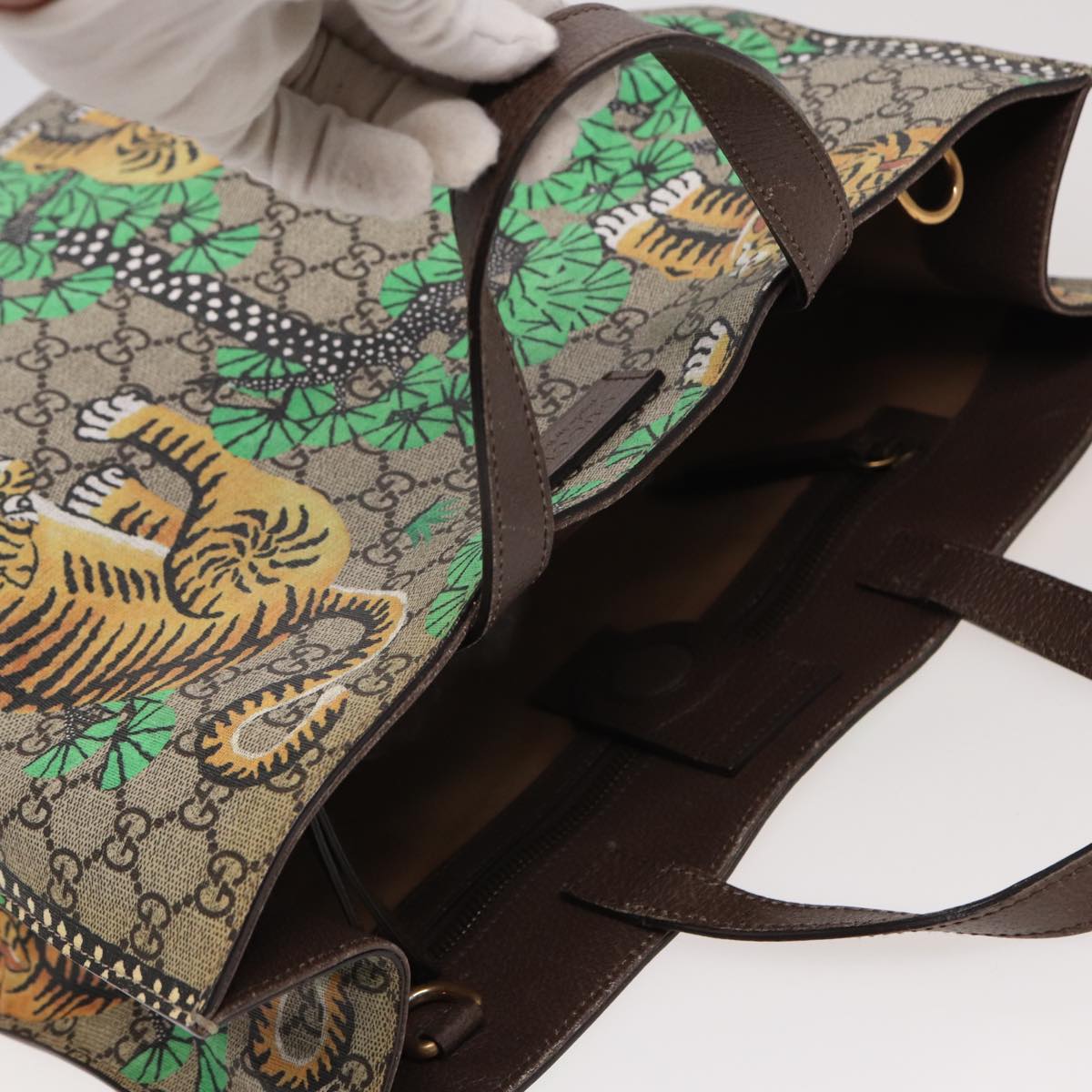 GUCCI GG Canvas Bengal Tiger Tote Bag PVC 2way Beige Green yellow ar12133A
