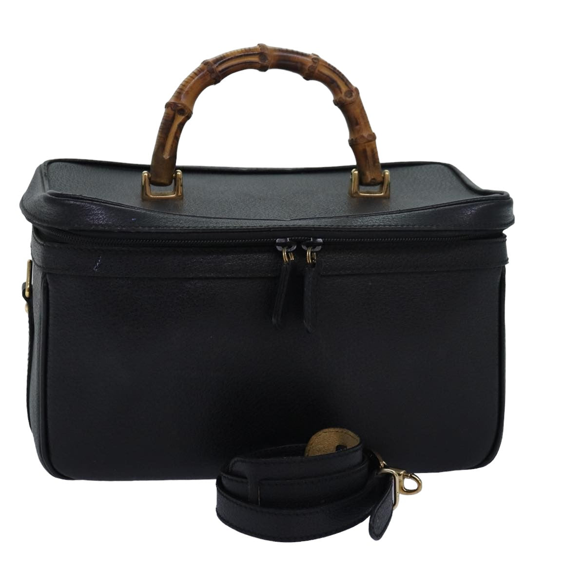 GUCCI Bamboo Vanity Hand Bag Leather 2way Black 013 2122 2491 ar12149