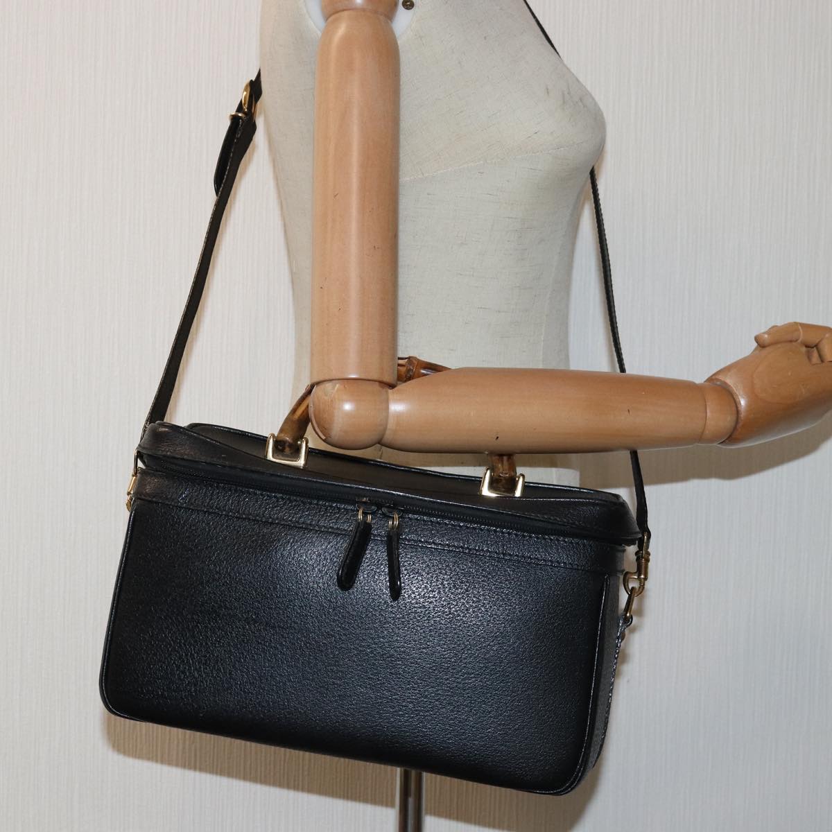 GUCCI Bamboo Vanity Hand Bag Leather 2way Black 013 2122 2491 ar12149