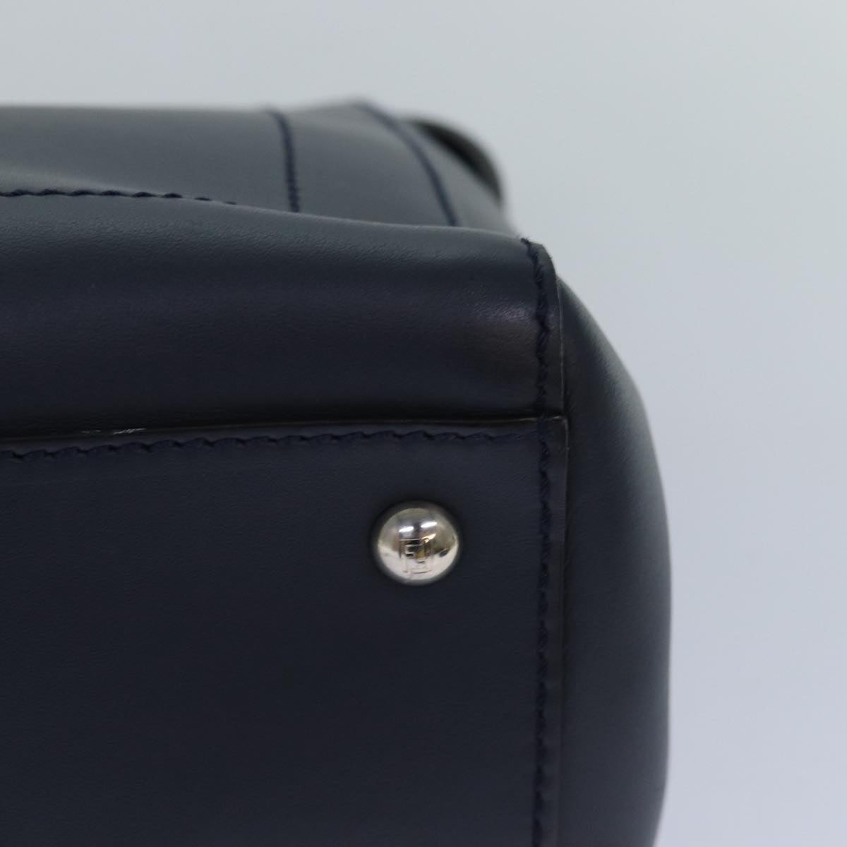 FENDI Dot Com Hand Bag Leather 2way Navy ar12222