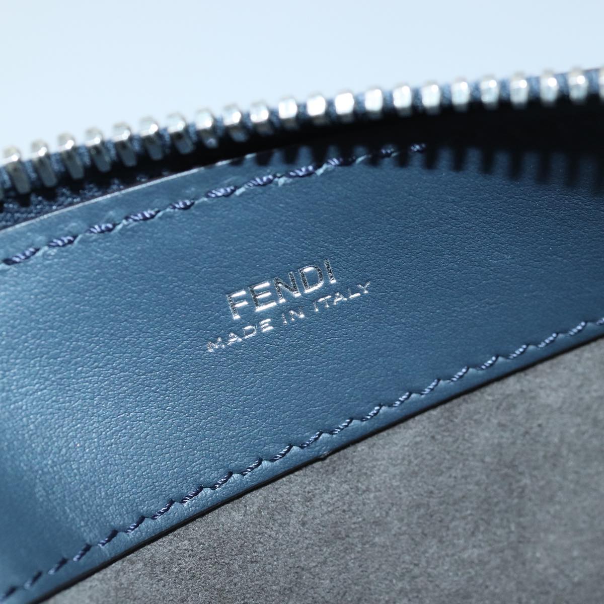 FENDI Dot Com Hand Bag Leather 2way Navy ar12222