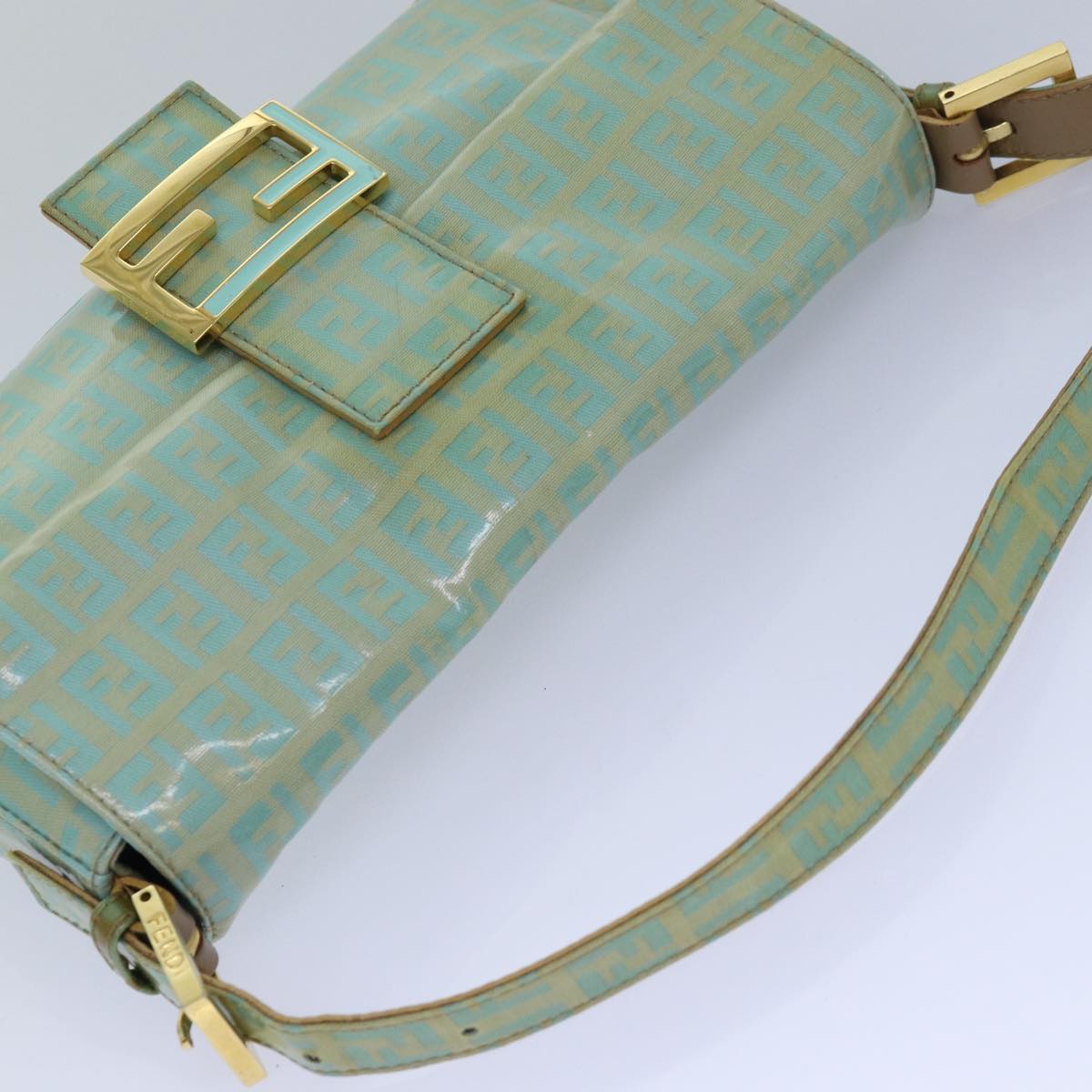 FENDI Zucchino Canvas Mamma Baguette Shoulder Bag Light Blue ar12256