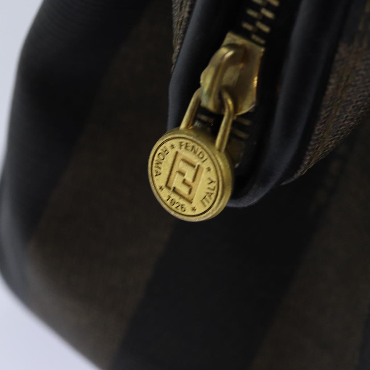 FENDI Pecan Canvas Hand Bag Brown Black ar12307