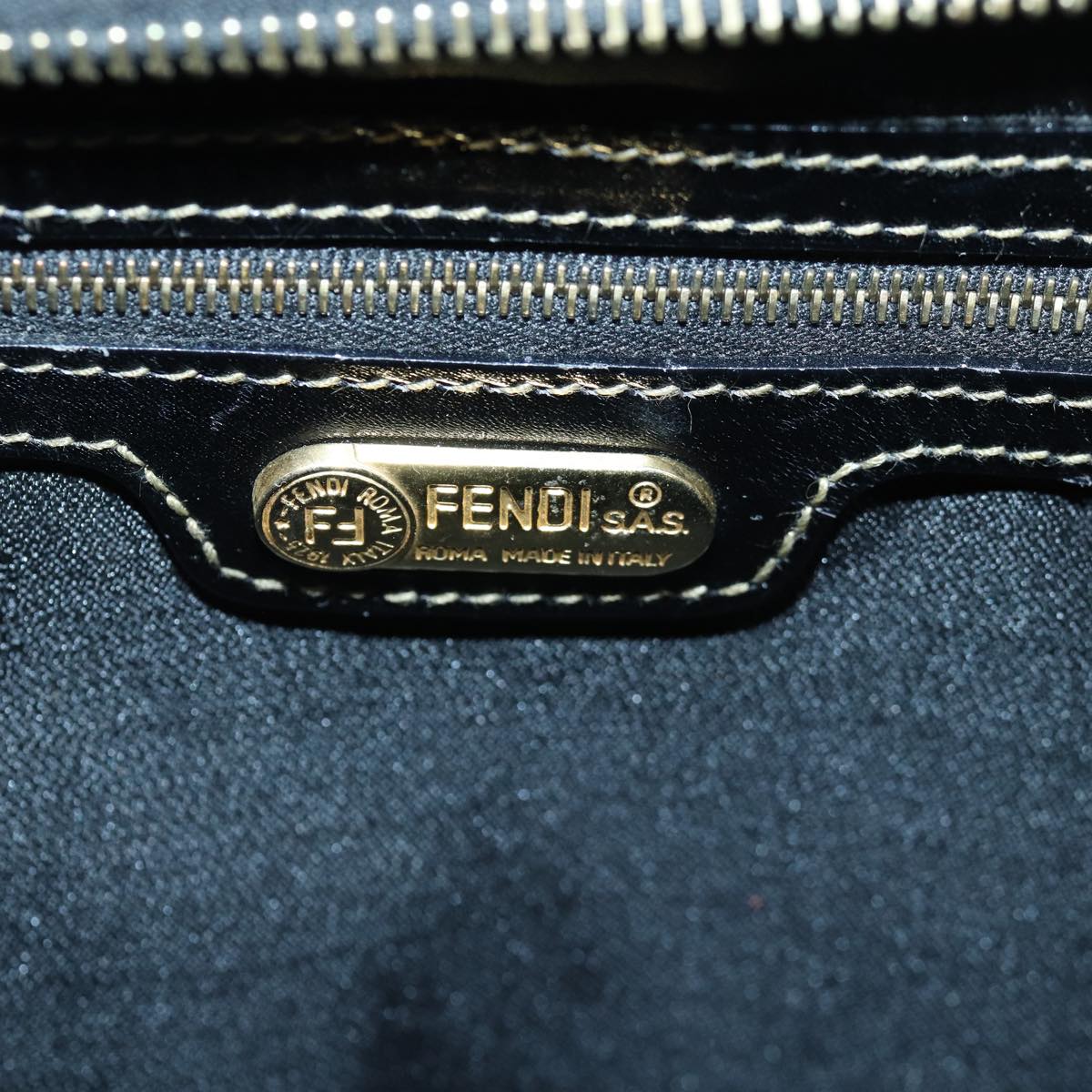FENDI Pecan Canvas Hand Bag Brown Black ar12307